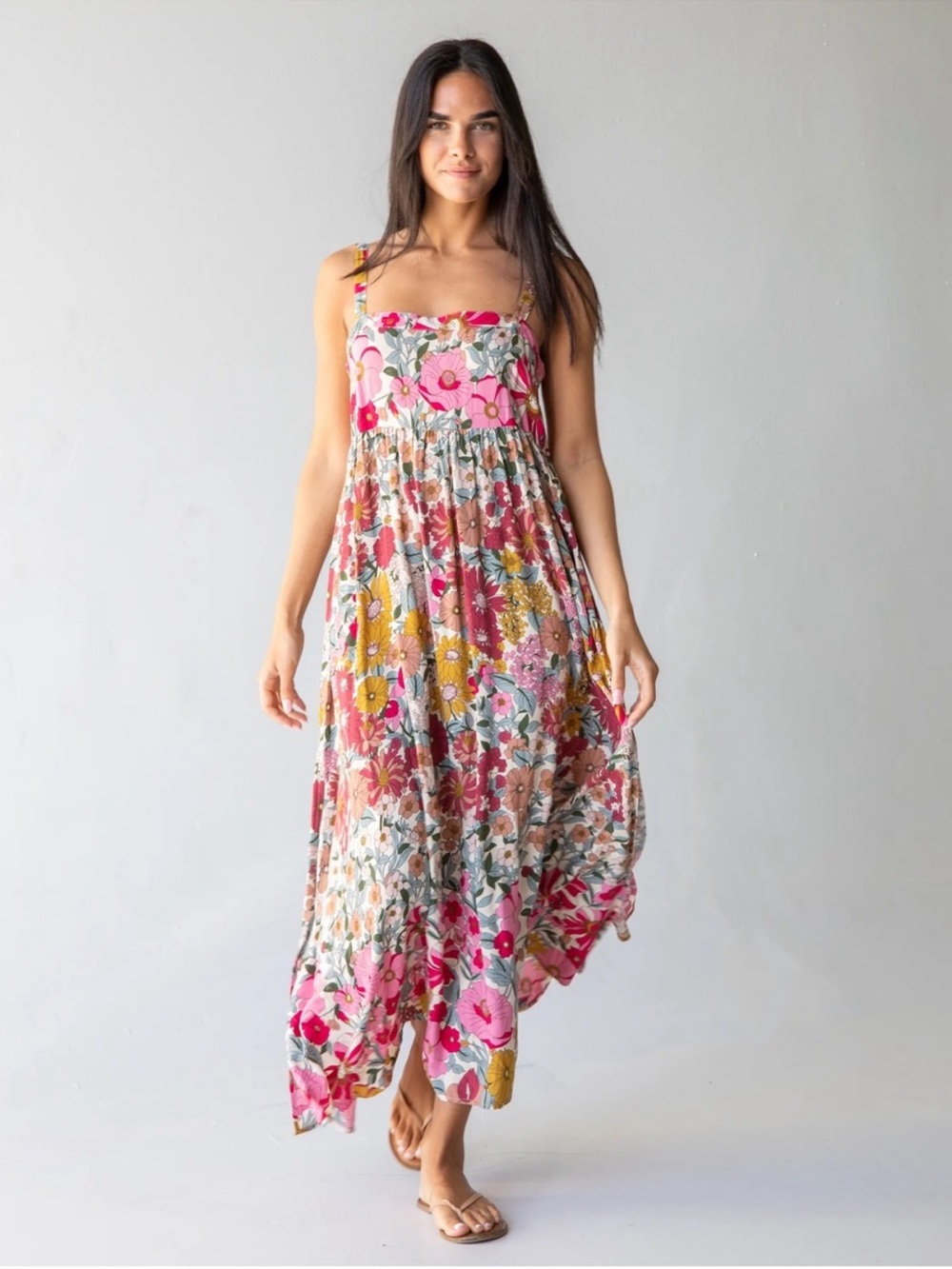 Natural Life Patti Side Slit Maxi Dress Boho Summer Floral Medium